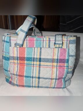 Vera Bradley Multi Compartments In Pastel Plaid Shoulder Bag NWT.